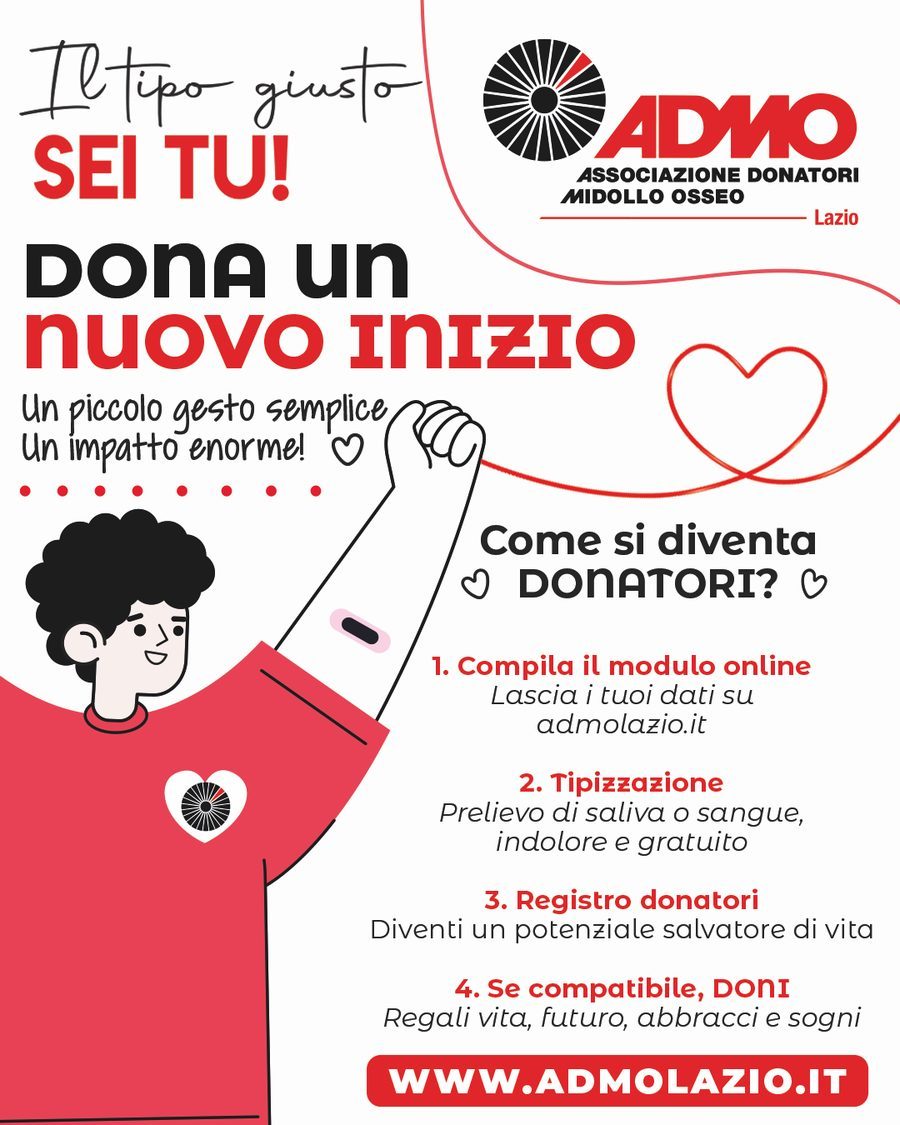 Campagna ADMO Lazio: il tipo giusto sei tu, dona un nuovo inizio. I quattro passi per diventare donatore