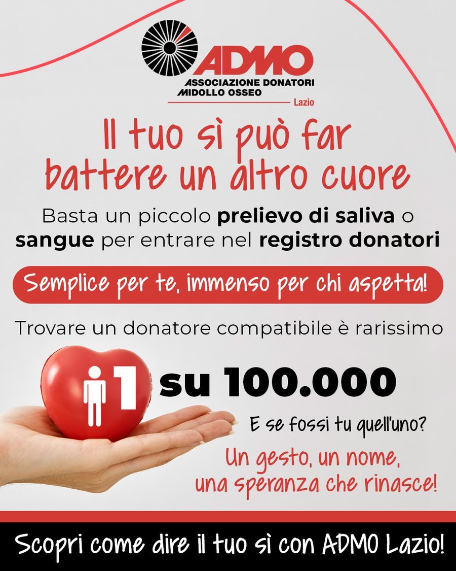 Campagna ADMO Lazio: il tuo sì può far battere un altro cuore. 1 su 100.000